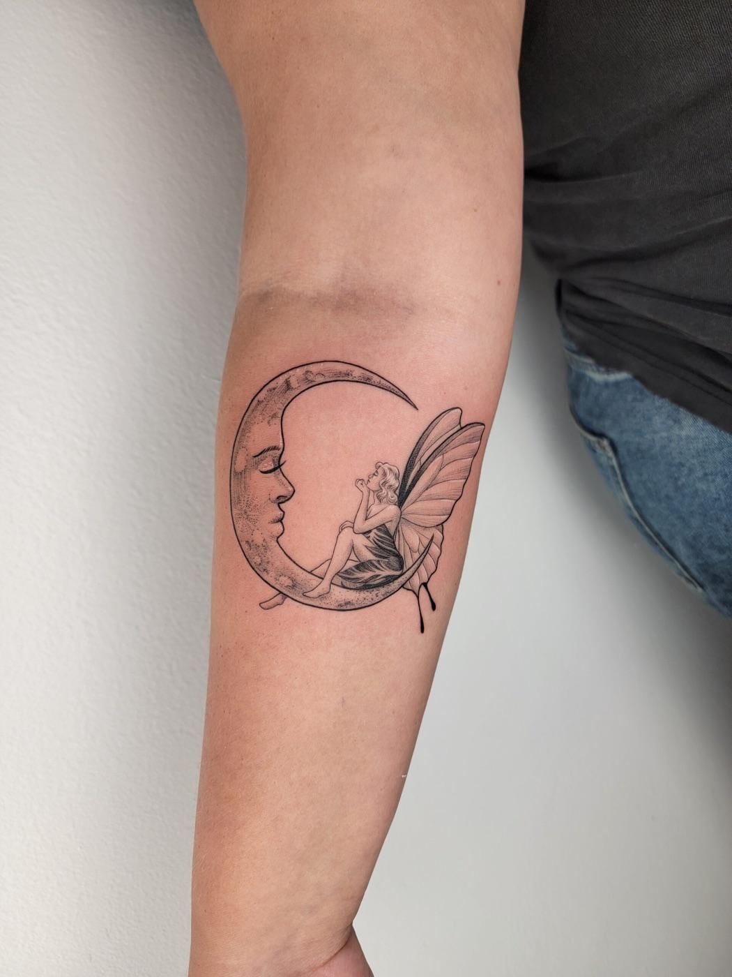 Fairy and moon tattoo