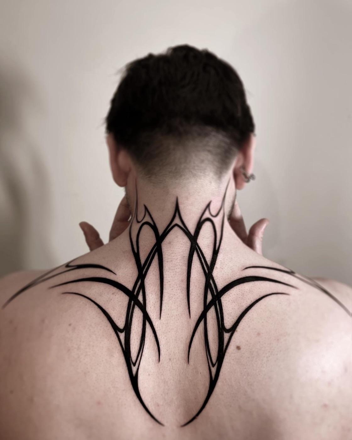 Tribal tattoo on neck