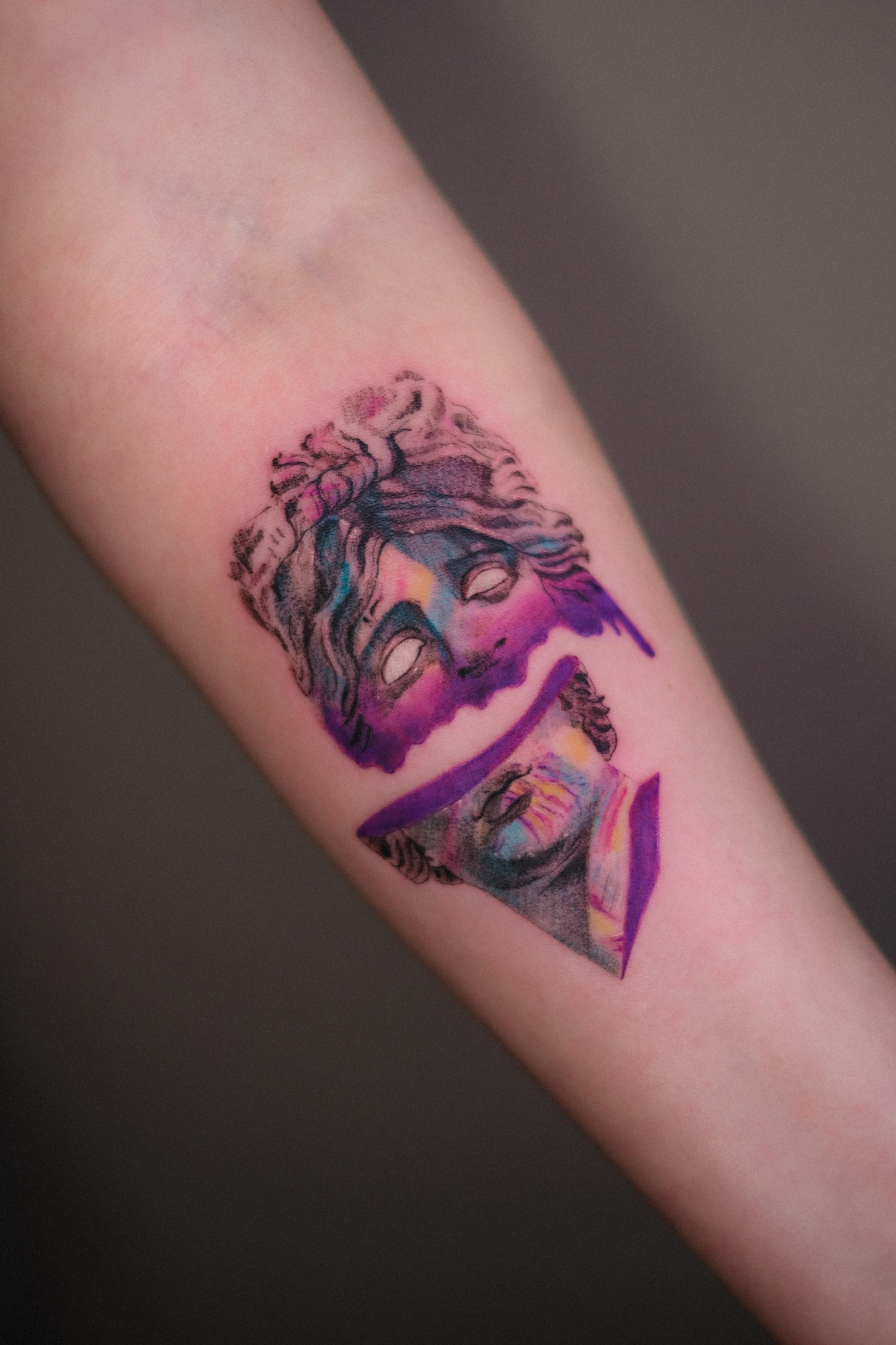 Color classical statue tattoo