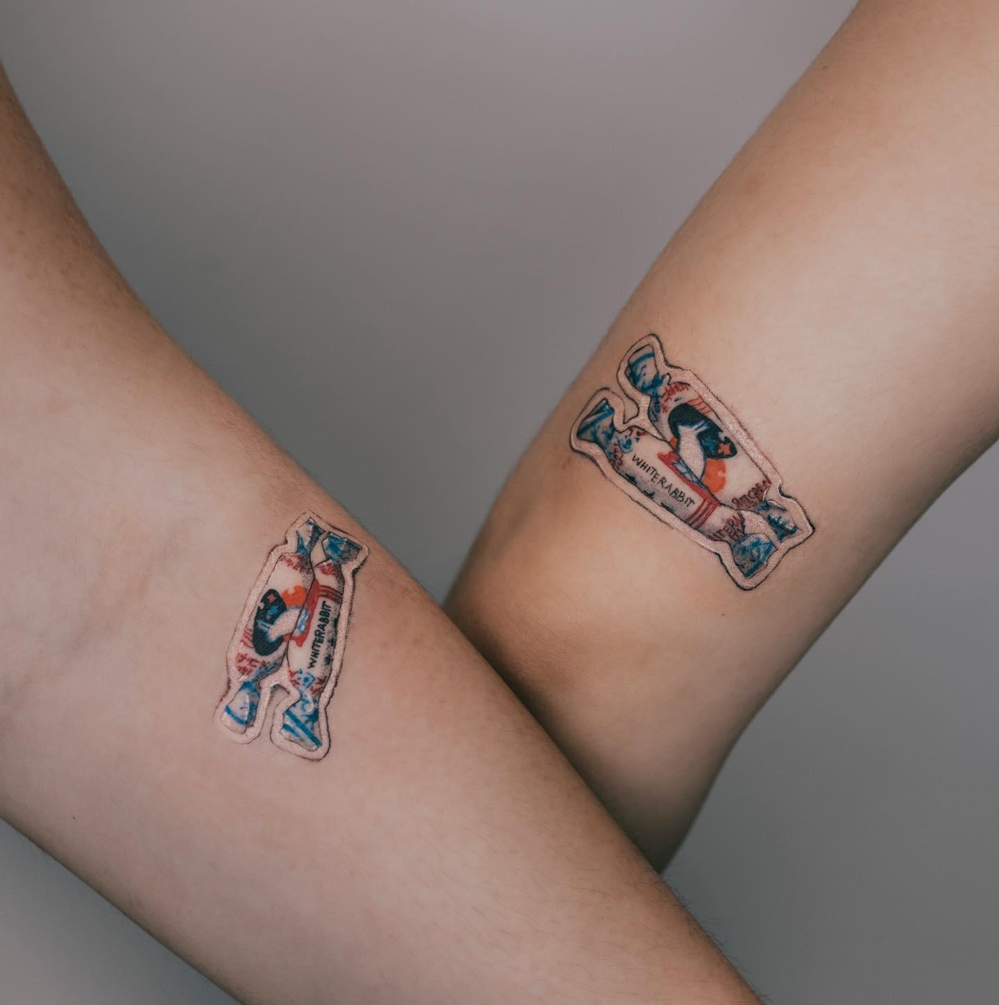 Color White Rabbit candy wrapper tattoos