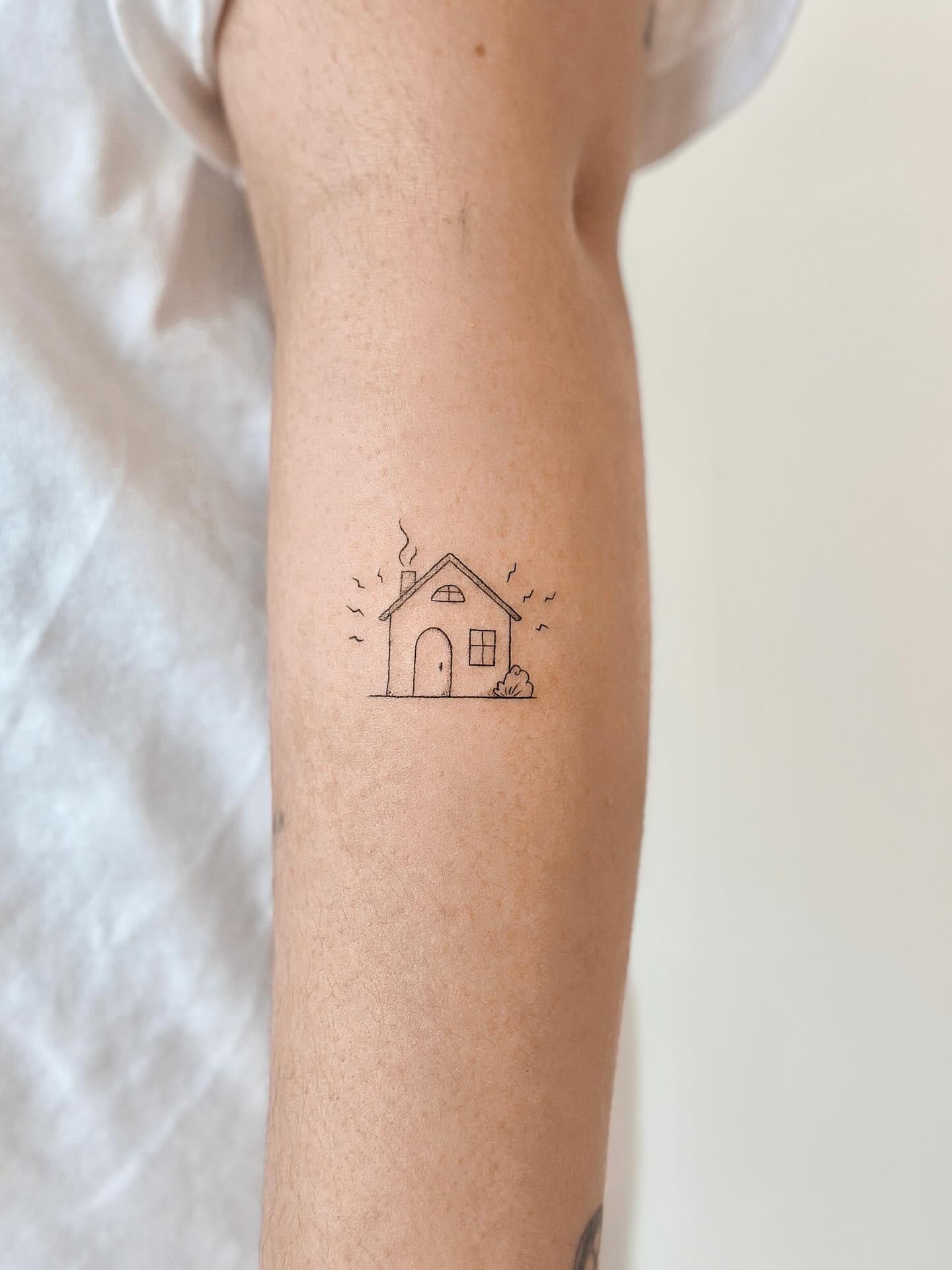 Fine line house tattoo